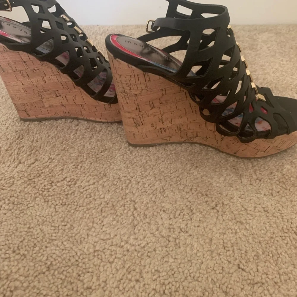 Madden Girl Black Sandals with Gold Accents